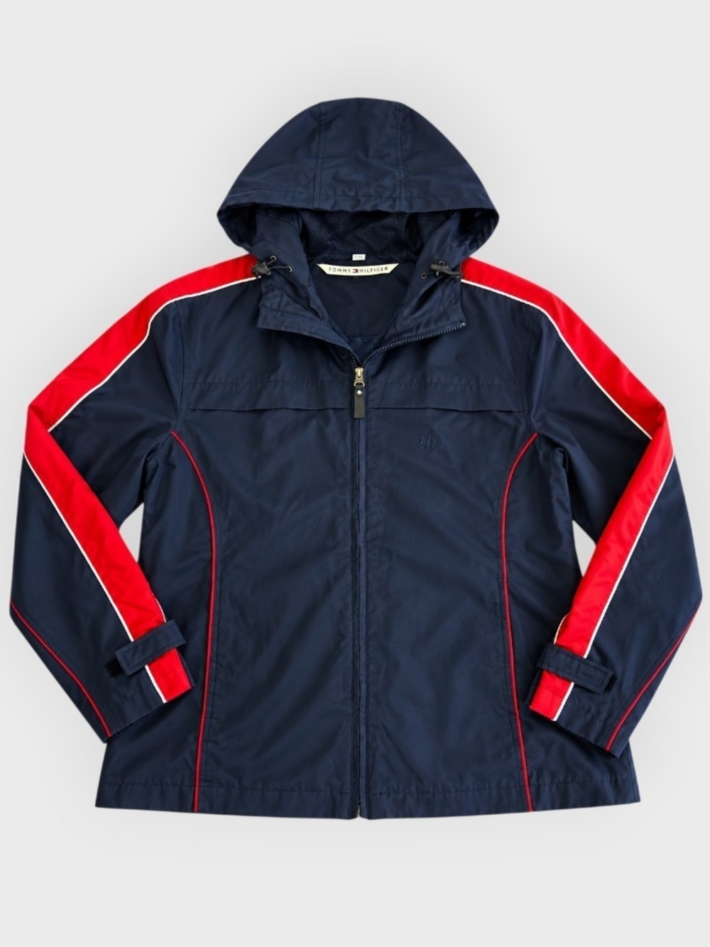 Tommy Hilfiger Men’s Vintage Y2K Hooded Windbreaker Jacket Navy Red XL
